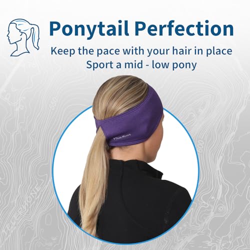 TrailHeads Womens Ponytail Headband - Moisture Wicking Hair Headband for Running, Winter, Workout - Athletic Headband Women - color: heather purple