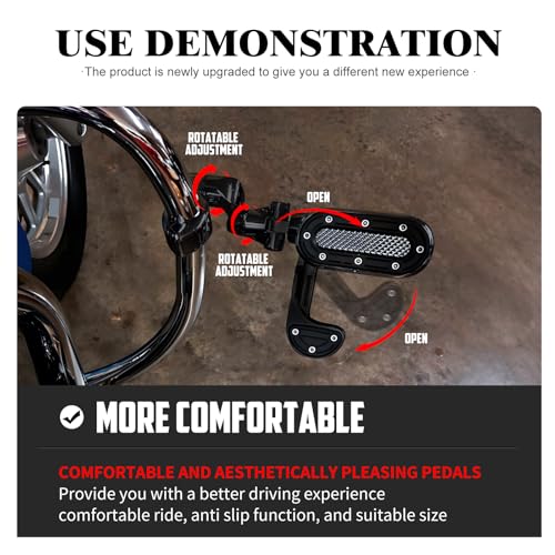 Motorcycle Highway Foot Pegs with Flip-out Heel Rests Fit for Harley Touring Road Glide Street Glide Road King Electra Glide Sportster, Highway 1.25" Engine Guard Foot Pegs Black - color: Black