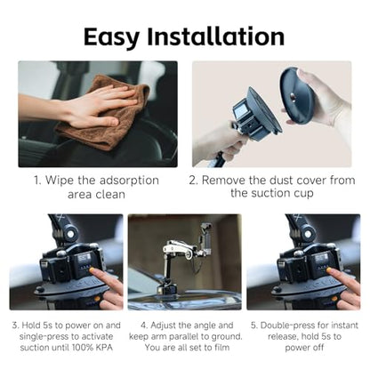 MOVMAX Blade Arm Solar Electronic Suction Cup Mount, Shock Absorber Arm Car Mount for DJI Pocket 4/3, GoPro Hero 13, 360 Action Cameras with Auto Pressure Detection & LCD Display, Pocket 3 Accessories - style: New Solar Suction Mount for Car