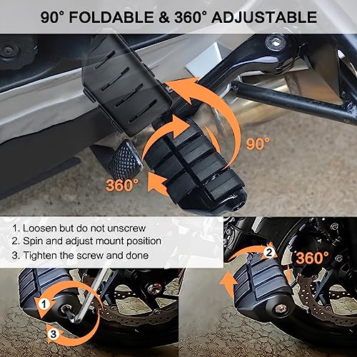 Motorcycle 1.25" Long Angled Highway Footpegs Adjustable Foot pegs Footrests with Clamps Mounts kit Compatible with Harley Touring Sportster Softail Road Glide with 1 1/4 inch Engine Guard
