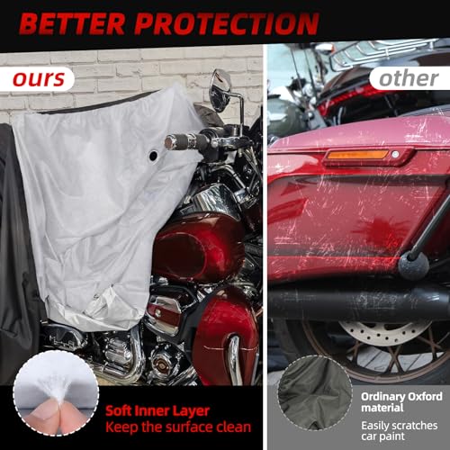 600D Motorcycle Cover, Heavy Duty Waterproof Motorcycle Covers Outdoor Storage with Lock-Holes Compatible with Harley Davidson, Honda, Suzuki, Yamaha (Side+Top Box) - size: Side+Top Box