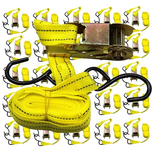 BlueDot Trading Bundle of 20 Pieces Quick Release Ratchet Tie Down Set - Heat Treated Vinyl Coated ‘S’ Hooks & Cargo Straps for Moving, Motorcycles, and Securing - size: 20 Rachets