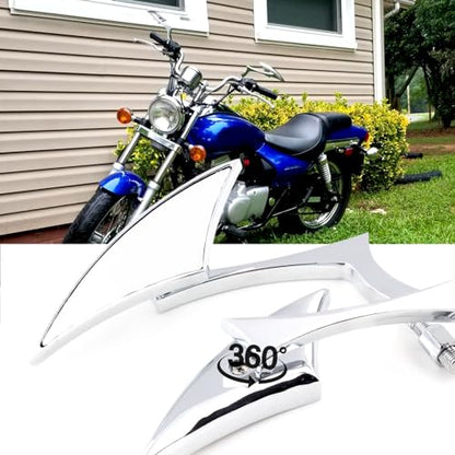 Chrome 8mm/10mm Motorcycle Blade Steady CNC Aluminum Rearview Side Mirrors Compatible with Cruiser Chopper Street Bike Scooter Dirt Bike - color: Chrome