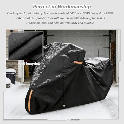 Full Enclosed Motorcycle Cover Waterproof,900D Heavy Duty Outdoor/Indoor Motorcycle Cover with Reflective Strips,Fits Most Heavy Duty Scooter/Moped/Dirtbike Motorcycles (Black,108" W x 45" D x 59" H) - size: 108"W x 45"D x 59"H