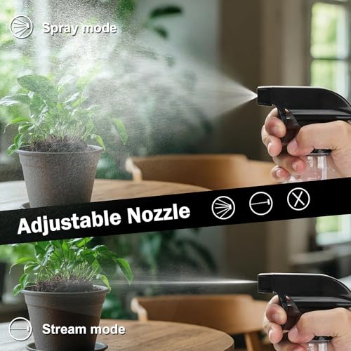 Plastic Spray Bottles 12oz 2 Pack Adjustable Mist/Stream Spraying Heavy Duty Square Water Spray Bottles for Hair, Cleaning Solutions, Plants, Cooking，BBQ，Essential Oils (BlackClear) - color: BlackClear