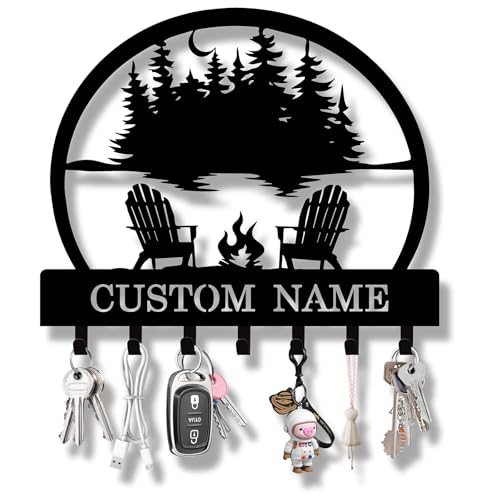 Personalized Key Holder Wall Mount, Custom Name Metal Key Rack Organizer, Camping Design Wall Keys Hanger with Hooks for Home, Entryway, Front Door, Kitchen, Office, Hallway, Doorway - color: 09 Camper