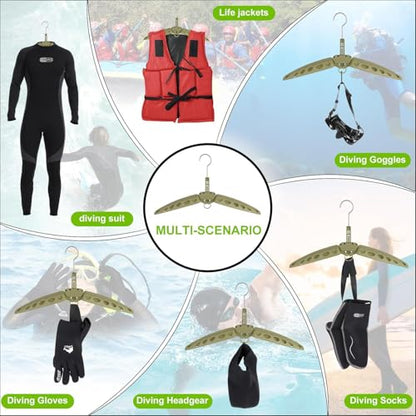 Wetsuit Hanger, Gimilife Quick Dry Foldable & Vented Dryer for Wetsuit Dry Suit, Surfing & Scuba Diving Accessory, Perfect to Dry Wetsuit Drysuit Life Jacket or BCD（1 PCS ） - color: Olive Green