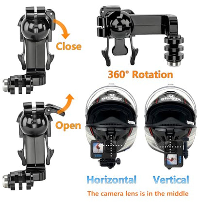 Helmet Clamp Mount for GoPro Go Pro with 360° Rotating Bracket, Curved Flat Adhesive Mounts, Quick Release Buckle, Thumb Screw, Tripod & 1/4" Screw Mount Adapter Kit for Phone Action Camera DJI
