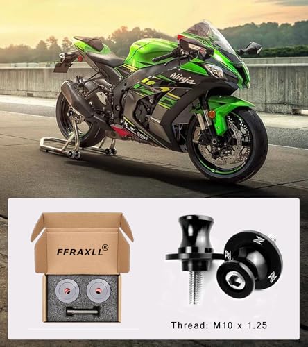 FREAXLL 10MM M10x1.25 Swingarm Spools Sliders Stand Universal Black for Ninja 250 400 650R Z750 Z1000SX CFMOTO 450NK 450SS 450SR 450MT 800MT DUKE 125 390 RC125 RC390 - color: Aluminum black