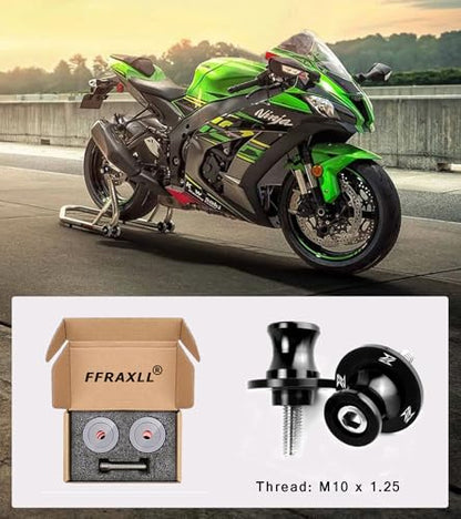 FREAXLL 10MM M10x1.25 Swingarm Spools Sliders Stand Universal Black for Ninja 250 400 650R Z750 Z1000SX CFMOTO 450NK 450SS 450SR 450MT 800MT DUKE 125 390 RC125 RC390 - color: Aluminum black