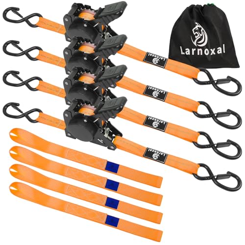 Retractable Ratchet Straps 4 Pack - 1,500 Lbs Break Strength 1 in x 10 Ft Heavy Duty Retractable Ratchet Tie Down Straps with S Hooks Set for Truck, Cargo Van, Trailer, Motorcycle (Orange) - color: Orange