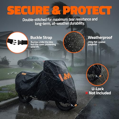 Mockins 91"x49"x39" Large Motorcycle Cover Heavy Duty Dual-Layer Fit | Motorcycle Cover Waterproof Outdoor 250G PVC + Soft HD Cotton For Midsize Cruisers, Sport-Touring & Retro Models Up to 91" - size: Motorcycle - Large - 91"x49"x39"