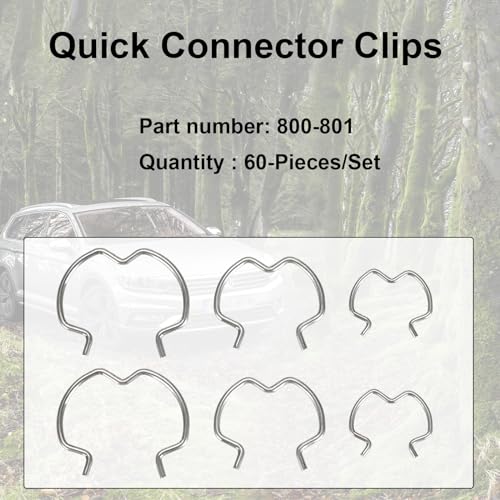 60pcs 800-801 Quick Connector Clips, 3 Different Size20-3/8''20-1/2''20-5/8'' Transmission Oil Cooler Line Clips, Transmission Radiator Hose Retaining Clips,Metal 304H Stainless steel Material