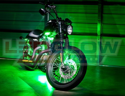 LEDGlow 6pc Advanced Green LED Motorcycle Accent Neon Underglow Lighting Kit - 4 Patterns - 4 Brightness Levels - 6" Flexible Light Strips - Includes Waterproof Control Box & 2 Wireless Remotes