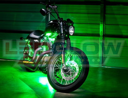 LEDGlow 6pc Advanced Green LED Motorcycle Accent Neon Underglow Lighting Kit - 4 Patterns - 4 Brightness Levels - 6" Flexible Light Strips - Includes Waterproof Control Box & 2 Wireless Remotes