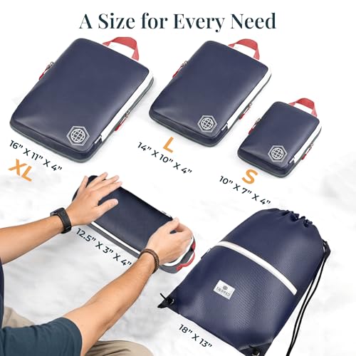 Extra Large Compression Packing Cube 6 Piece Set for Travel and Check Luggage by TRIPPED Travel Gear - color: Navy Blue