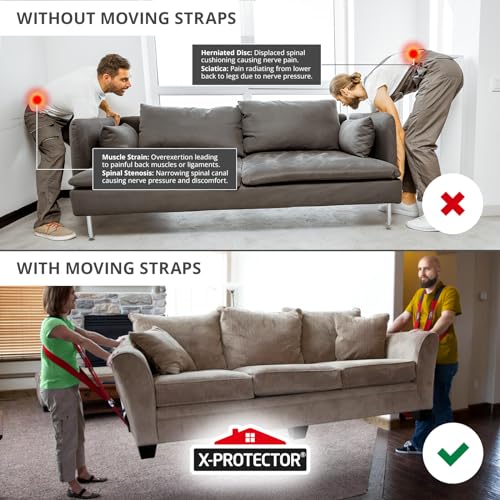 X-Protector Moving Straps - 2 Pairs - Lifting Straps for 2 Movers - Furniture Moving Straps to Move Furniture Easily and Safely - Perfect for Lifting and Moving Equipment, Appliances, Heavy Objects! - style: Moving Straps (Standard)