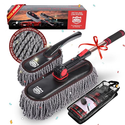 Car Duster Exterior Scratch Free with Extendable Handle,Wax Cotton Hair Car Brush Kit, Auto Detailing Brush for SUV,RV,Truck and Motorcycle,No Lint, Gifts for Men Women - color: Microfiserdusterset