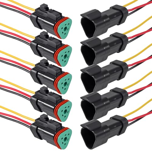 5Pcs 3 Pin DT Connector Car Electric Plug Connector Wire Harness Auto Waterproof Male Female Automotive Electrical Connector Auto Plug with 3 Wire for Car Truck Boat - size: 5pcs 3 pin DT