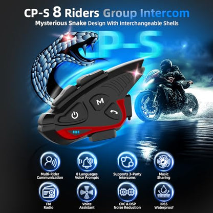 Moman Motorcycle Intercom, 2-Way Intercom Communication Systems, FM Music Sharing, Hi-Fi Stereo, CVC Noise Cancellation, Waterproof BT5.1 Group Helmet Speaker Headset（CPS 1Pack）