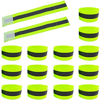 High Visibility Reflective Night Running Walking Elastic Strap Wristbands Ankle Bands Armbands Safety for Cycling Walking Running Camping Sports-Fits Women, Men & Kids - color: 8 Pairs / 16 Bands