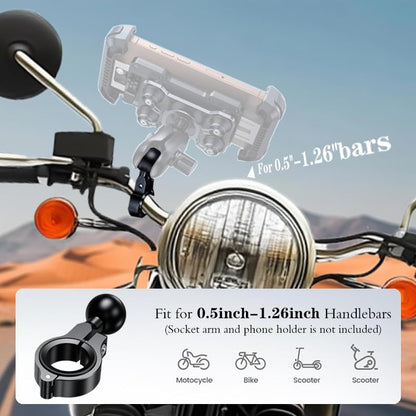 1" Aluminium Ball Mount Adapter, Ball Base Fits to Handlebar Diameter 0.86"-1.26" Rearview Mirror Pole and Bike Handlebar, Compatible with RAM Mounts Ball Sockets in 1 inch Socket (1pc)