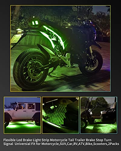 Flexible Led Light for Motorcycle Atmosphere Neon Strip Lights 12V Led Brake Tail Light Strip Under Dash Lighting Stop Turn Signal Underglow Lights for SUV,Car,RV,ATV,Bike,Scooters，2 PACK (Green) - color: Green