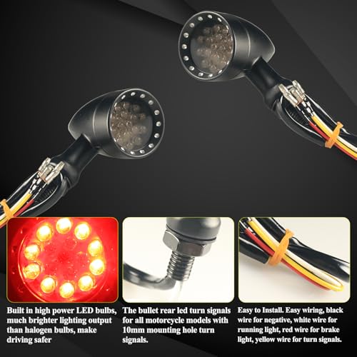 Motorcycle Universal Bullet Front Rear LED Turn Signals,Amber Blinker Indicator Red Brake Taillights Motorbike Running Light Compatible with Harley Kawasaki Honda Suzuki Yamaha Triumph Scooter - color: Amber+Red+White