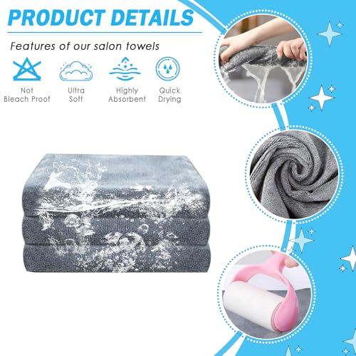 Puomue Grey Salon Towels, Super Soft and Absorbent Microfiber Hair Towel for Salon, Bath, Spa, Pool and Home, 27 inch X 16 inch (Grey - 24 Pack) - color: Grey - 24 Pack