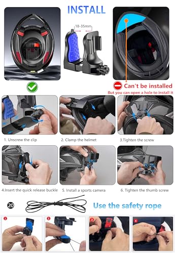 Helmet Clamp Mount for GoPro Go Pro with 360° Rotating Bracket, Curved Flat Adhesive Mounts, Quick Release Buckle, Thumb Screw, Tripod & 1/4" Screw Mount Adapter Kit for Phone Action Camera DJI