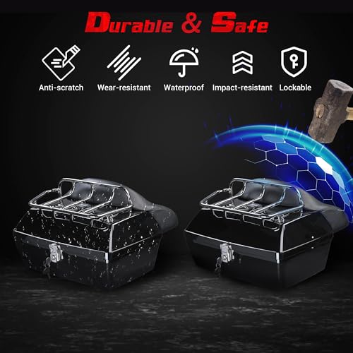 Yescom 48L Universal Motorcycle Tail Box Top Case Luggage with Top Rack & Backrest for Harley Road King - size: 48L for Harley