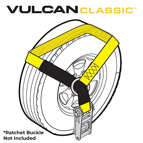 VULCAN Wheel Dolly Tire Harness with Universal O-Ring - 2 Inch x 96 Inch - 4 Pack - Classic Yellow - 3,300 Pound Safe Working Load - Straps Only - Ratchets Sold Separately - color: Classic Yellow