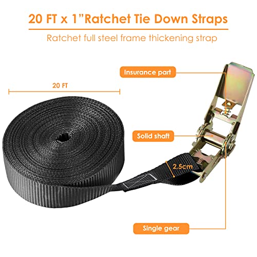 LIFERUN 10 Pack 1" x 20' Ratchet Straps Heavy Duty, 1760lbs Break Strength Endless Ratchet Strap, NO Hook, Tie Down Straps for Motorcycles, Goods, Luggage,Black - color: Black