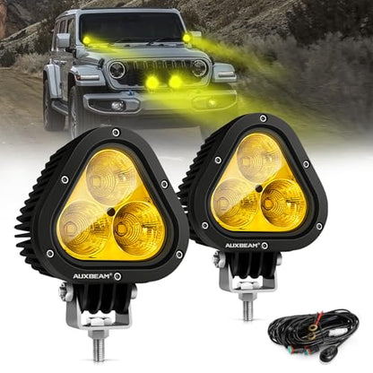 Auxbeam 4 Inch LED Led Pod Light, 90W Off Driving Road Light Amber Fog Lights Yellow Spot Flood Combo Ditch Lights Auxiliary Lights for Jeep Truck ATV Motorcycle
