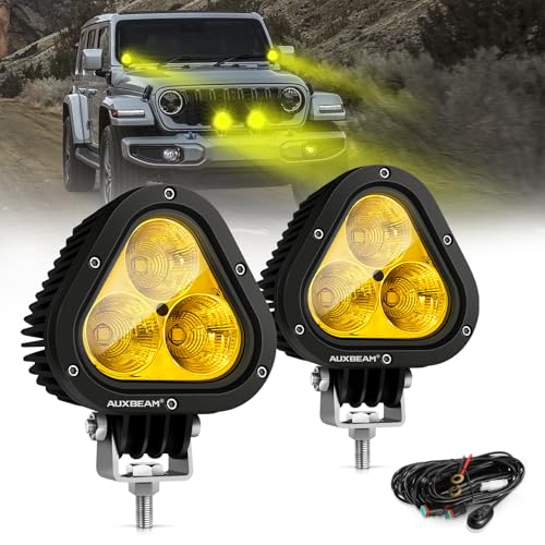 Auxbeam 4 Inch LED Led Pod Light, 90W Off Driving Road Light Amber Fog Lights Yellow Spot Flood Combo Ditch Lights Auxiliary Lights for Jeep Truck ATV Motorcycle