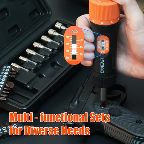 coobeast Torque Screwdriver 38Pcs, Gifts for Men Torque Wrench with Inch/Pounds Torque Range 10-70 In-lb, S2 Bits, Sockets and Storage Case for Maintenance, Tools, Bike Repairing and Mounting - size: 38PCS