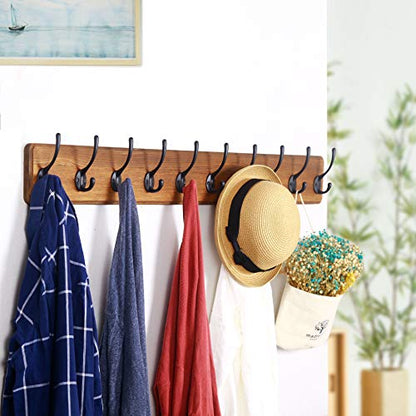 WEBI Rustic Coat Rack Wall Mount,10 Hooks,38 9/16" Long Coat Hooks Wall Mounted,16’’ Hole to Hole,Wood Coat Hanger Wall,Hook Rack Hooks for Hanging Coats,Jacket,Clothes,Hats,Brown - color: Brown Wood/Black Hook, size: 38.2 Inch-10 Hooks