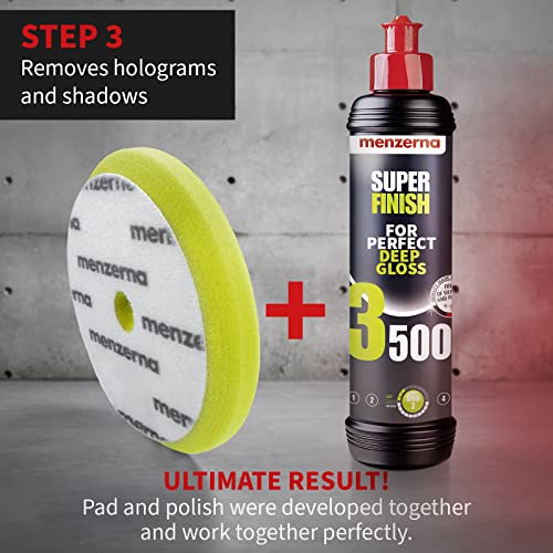MENZERNA 4 Pcs 6 Inch Premium Polishing Pad Kit I Scratch Repair, Fine Polishing, Shine & Sealing I Body Repair Buffing & Polishing Pads with Safety Edge & Velcro Attachment I Washable & Long Lasting