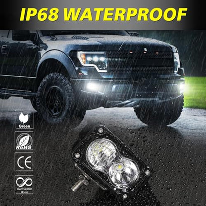 LED Pods, AKD Part 3 Inch CREE LED Off Road Driving Lights 40W Spot Flood Combo Small Ditch Light Fog Lights Pods 2 Packs for Truck Motorcycle SUV UTV ATV Dirt Bike Surron - color: White