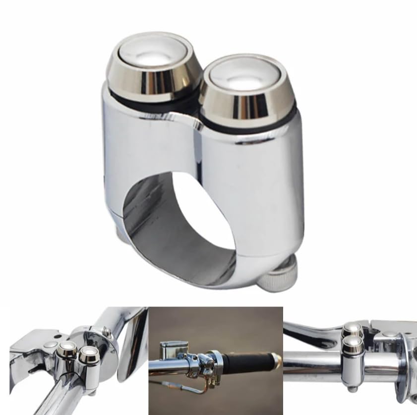2 Buttons CNC Hand Control Momentary Switch Micro Switch, for 1 Inch 25mm Bars Handlebar Bobber Cafe Racer Chopper Universal (Chrome) - size: 1 Inch Chrome