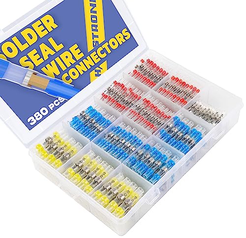 380PCS Solder Seal Wire Connectors-haisstronica Waterproof Wire Connectors-Electrical Connectors-Heat Shrink Butt Connectors for Marine,Stereo(40Yellow 90White 130Red 120Blue) Solder Sleeve - style: 380PCS