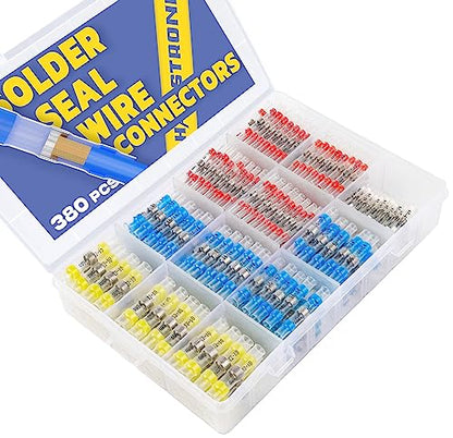 380PCS Solder Seal Wire Connectors-haisstronica Waterproof Wire Connectors-Electrical Connectors-Heat Shrink Butt Connectors for Marine,Stereo(40Yellow 90White 130Red 120Blue) Solder Sleeve - style: 380PCS
