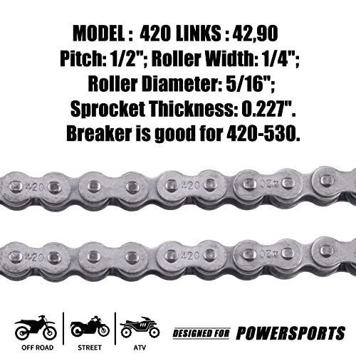 420 Jackshaft Chain 42Link+Standard Roller Chain 90 Link+ Chain Breaker, fit for Coleman BT200X CT200U Trail 200 CT200U-EX Baja TrailMaster Warrior Heat 196cc Powersports Mini Bike Part - size: 42 and 90 Link Chain Breaker