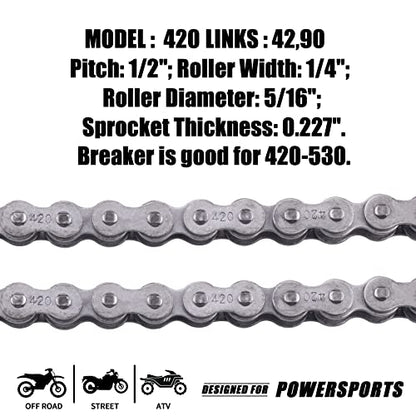 420 Jackshaft Chain 42Link+Standard Roller Chain 90 Link+ Chain Breaker, fit for Coleman BT200X CT200U Trail 200 CT200U-EX Baja TrailMaster Warrior Heat 196cc Powersports Mini Bike Part - size: 42 and 90 Link Chain Breaker