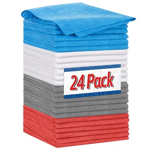 FIXSMITH Shop Towels, Microfiber Cleaning Cloth Bulk, 24 Pack Microfiber Towels for Cars, All-Purpose Absorbent Cleaning Rags, Dust Cloth for Automotive, Mechanic, Garage, Bar, 11.5 x 11.5 inch - color: 4 Colors, size: 24PK