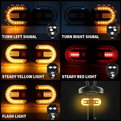 Bike Tail Light with Turn Signal, Split Bicycle Rear Lights, USB Rechargeable Turn Signal Bike Taillights for Cycling, Cyclist Safety Warning Bike Light 5 Mode (Only One Remote Control) - color: 4PC Yellow+Red