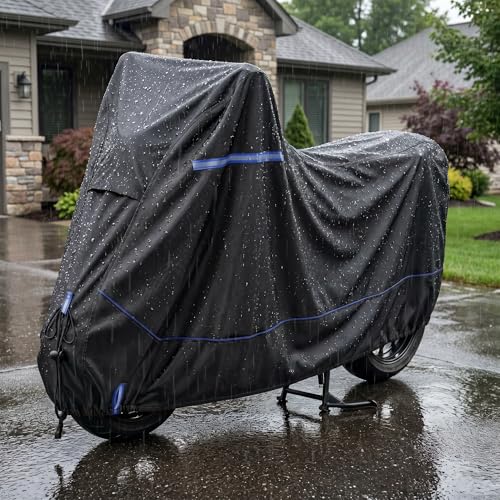 Heavy-Duty Waterproof Motorcycle Cover Fits Kawasaki Ninja 400 500 650 Z900 ZX-6R (No Trunk) for Outdoor Storage, All Weather Protection with Windproof Buckles & Multi-Vent