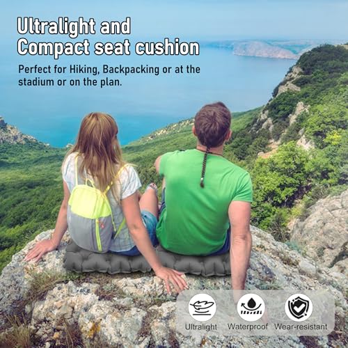 Inflatable Seat Cushion, Lightweight Stadium Seat Pad, Travel Air seat Cushion Anti-Slip for Airplane, Long Flights, Hiking, Climbing, Home and Camping, Compact Air Cushion - color: Gray(two Pack)