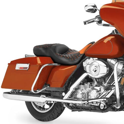 SLMOTO Driver Passenger Seat Cushion Fit For Harley Touring Electra Glide Ultra Classic Standard FLHTC 1997-2007 Black Orange - style: Orange and Black