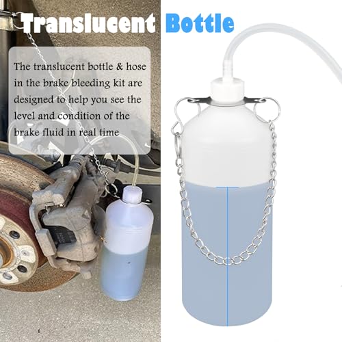 Car Brake Bleeder Bottle Kit,Practical One Man Brake Bleeder Kit Includes 23.07" Hose/1L Brakes Bleed Bottle/Chain/Connector,Professional Automotive Tools Brakes Fluid Bleeders Kits
